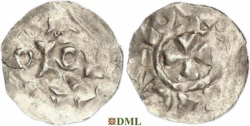 Денарий, Германия, Нижняя Лотарингия, Otto II (973-983) или Otto III (983-1002), м.д. Nijmegen-Tiel, Ilisch 2000, 8.5