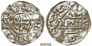 Денарий, Германия, Бавария, Heinrich IV (995-1002), м.д. Regensburg, монетарий EИC, Hahn 1976, 25c6.2