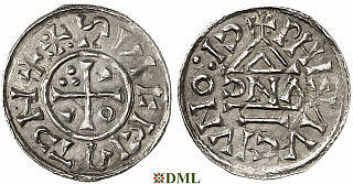 Денарий, Германия, Бавария, Heinrich II (1002-1024), м.д. Regensburg, монетарий AИCO, Hahn 1976, 27?