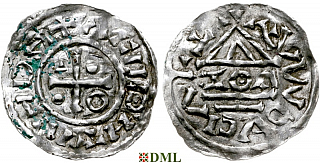 Денарий, Германия, Бавария, Heinrich II (985-995), м.д. Cham, монетарий ROС, Hahn 1976, 78a4