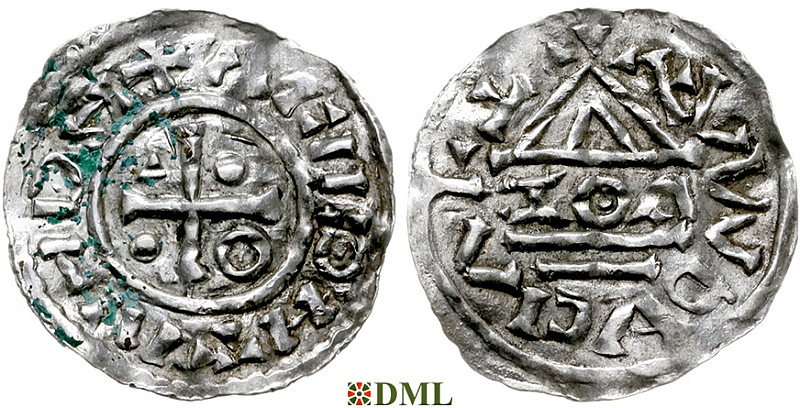 Денарий, Германия, Бавария, Heinrich II (985-995), м.д. Cham, монетарий ROС, Hahn 1976, 78a4