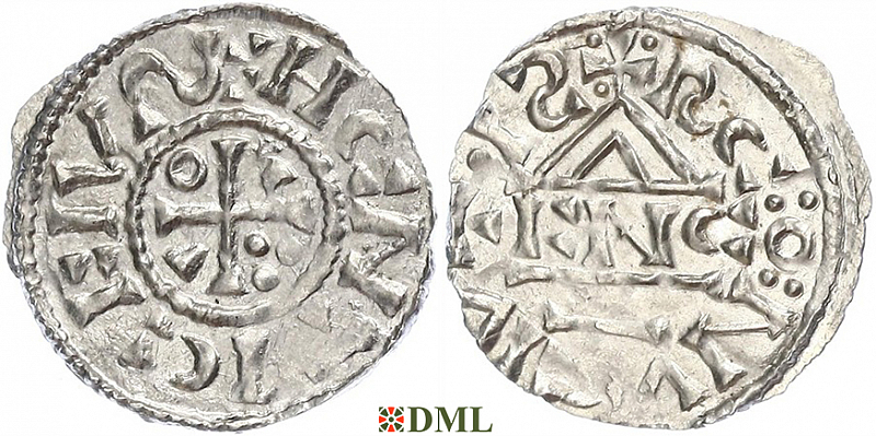 Денарий, Германия, Бавария, Heinrich II (1002-1024), м.д. Regensburg, монетарий ENCO, Hahn 1976, 27d8