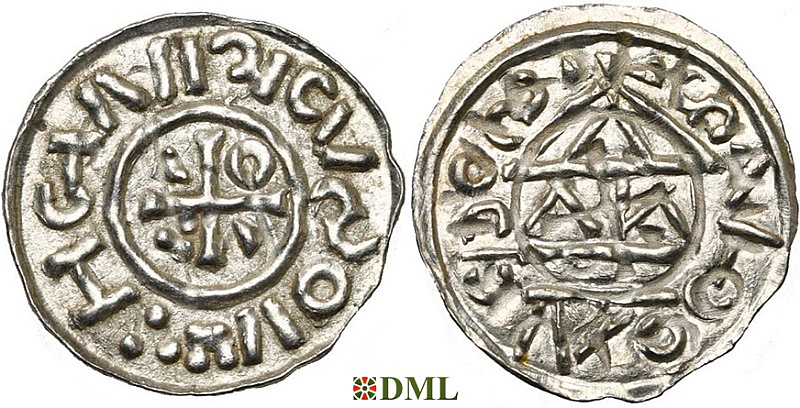 Денарий, Германия, Бавария, Heinrich II (1002-1024), м.д. Salzburg, монетарий WΛ, Hahn 1976, 89b2
