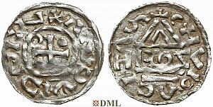 Денарий, Германия, Бавария, Heinrich II (985-995), м.д. Cham, монетарий ROZ, Hahn 1976, 78a2.1