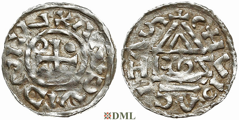Денарий, Германия, Бавария, Heinrich II (985-995), м.д. Cham, монетарий ROZ, Hahn 1976, 78a2.1