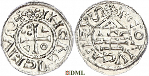 Денарий, Германия, Бавария, Heinrich II (1002-1024), м.д. Regensburg, монетарий MΛCCO, Hahn 1976, 27f1