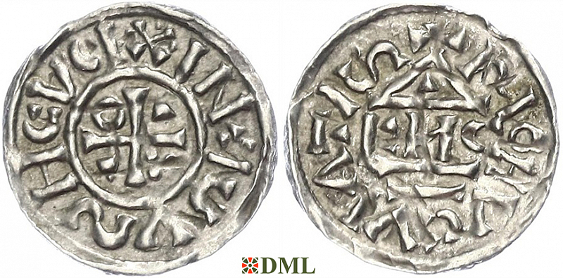 Обол, Германия, Бавария, Heinrich II (1002-1024), м.д. Regensburg, монетарий EИCO, Hahn 1976, 28d9