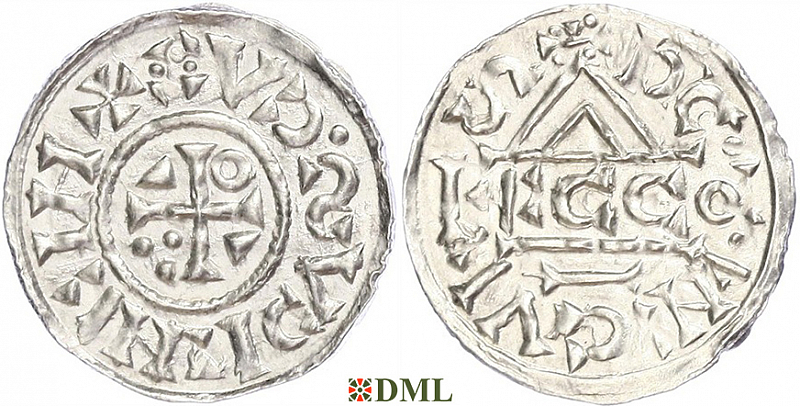 Денарий, Германия, Бавария, Heinrich II (1002-1024), м.д. Regensburg, монетарий ECCO, Hahn 1976, 27c2