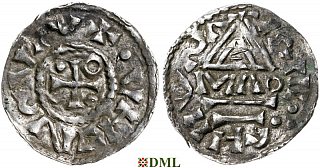 Денарий, Германия, Бавария, Heinrich II (955-995), м.д. Regensburg, монетарий MΛO, Hahn 1976, 22f1.3