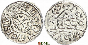 Денарий, Германия, Бавария, Heinrich II (1002-1024), м.д. Regensburg, монетарий ECCO, Hahn 1976, 27c2