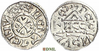 Денарий, Германия, Бавария, Heinrich II (1002-1024), м.д. Regensburg, монетарий ECCO, Hahn 1976, 27c2