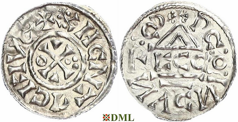 Денарий, Германия, Бавария, Heinrich II (1002-1024), м.д. Regensburg, монетарий ECCO, Hahn 1976, 27c2