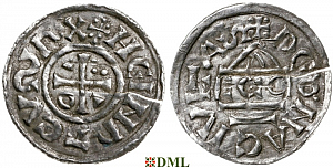 Денарий, Германия, Бавария, Heinrich II (1002-1024), м.д. Regensburg, монетарий ECCO, Hahn 1976, 27c1.1