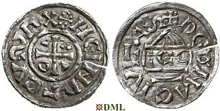 Денарий, Германия, Бавария, Heinrich II (1002-1024), м.д. Regensburg, монетарий ECCO, Hahn 1976, 27c1.1