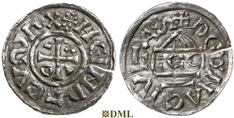 Денарий, Германия, Бавария, Heinrich II (1002-1024), м.д. Regensburg, монетарий ECCO, Hahn 1976, 27c1.1