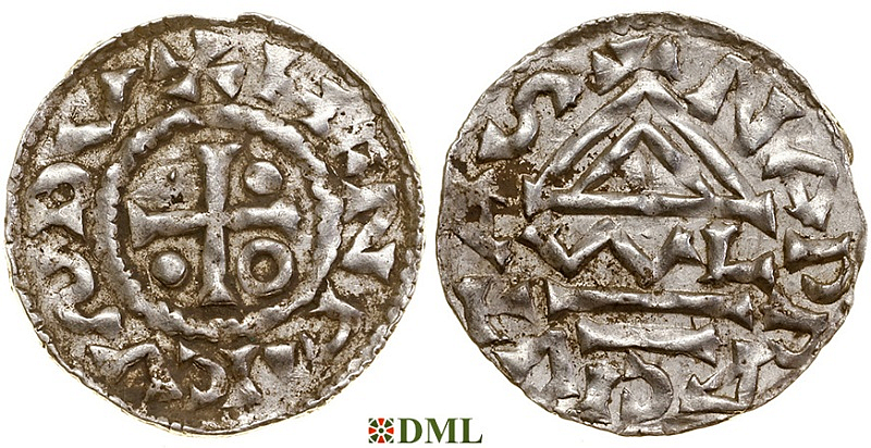 Денарий, Германия, Бавария, Heinrich II (985-995), м.д. Nabburg, монетарий WL, Hahn 1976, 72a1