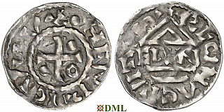 Денарий, Германия, Бавария, Heinrich II (985–995), м.д. Regensburg, монетарий ELLN, Hahn 1976, 22c2