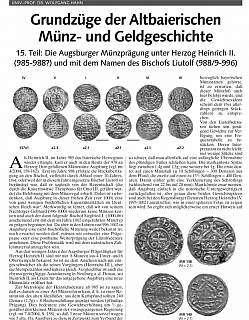 Hahn W. Die Augsburger Münzprägung unter Herzog Heinrich II. (985-988?) und mit dem Namen des Bischofs Liutolf (988/9-996)