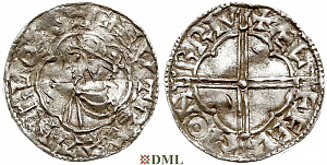 Денарий, Англия, Knut (1016-1035), м.д. Bruton, монетарий Aelfelm, North 781