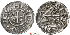 Денарий, Германия, Бавария, Heinrich II (985-995), м.д. Regensburg, монетарий ECCO, Hahn 1976, 22b2