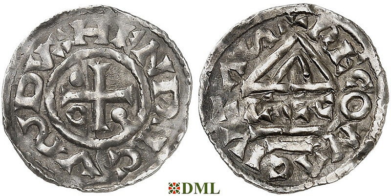 Денарий, Германия, Бавария, Heinrich II (985-995), м.д. Regensburg, монетарий ECCO, Hahn 1976, 22b2