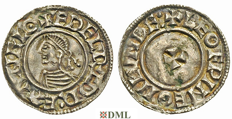 Денарий, Англия, Æthelred II (978-1016), м.д. London, монетарий Leofwine, North 777