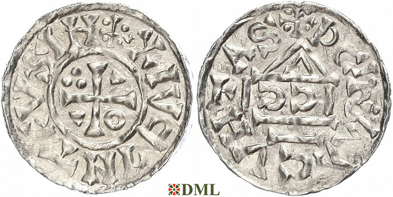 Денарий, Германия, Бавария, Heinrich II (1002-1024), м.д. Regensburg, монетарий ICCI., Hahn 1976, 27h2