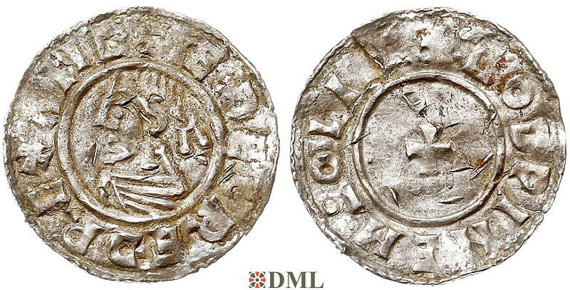 Денарий, Англия, Æthelred II (978-1016), м.д. Lincoln, монетарий Godwine, North 777
