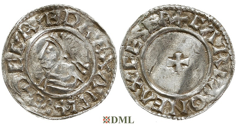 Денарий, Англия, Æthelred II (978-1016), м.д. Exeter, монетарий Carla, North 777