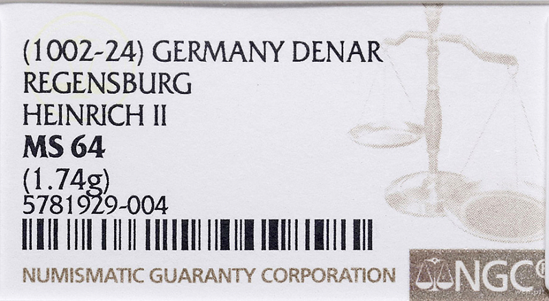 Денарий, Германия, Бавария, Heinrich II (1002-1024), м.д. Regensburg, монетарий OWИ, Hahn 1976, 27j1.1
