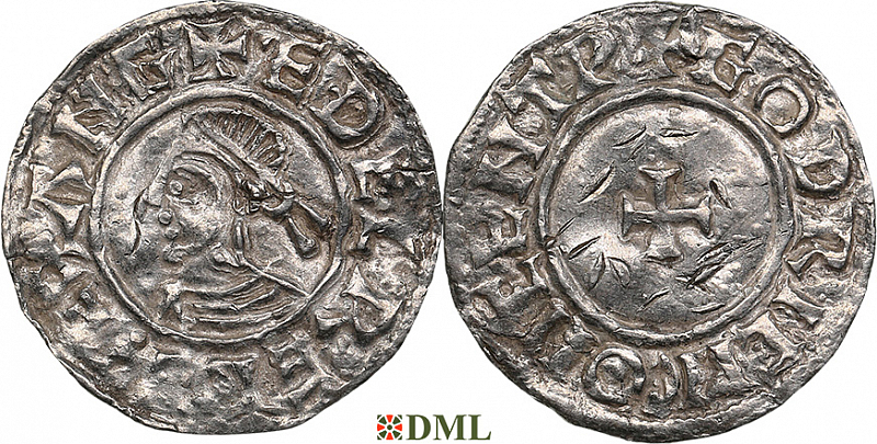Денарий, Англия, Æthelred II (978-1016), м.д. Canterbury, монетарий Godric, North 777