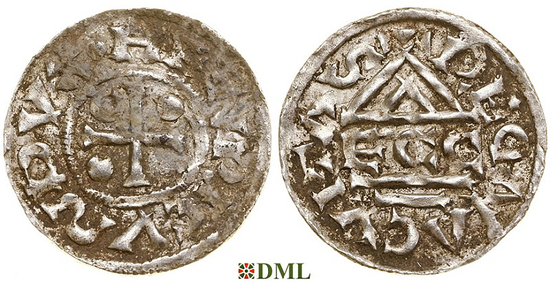 Денарий, Германия, Бавария, Heinrich II (985-995), м.д. Regensburg, монетарий ECCO, Hahn 1976, 22b2.2