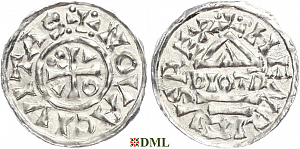 Денарий, Германия, Бавария, Heinrich II (1002-1024), м.д. Neuburg, монетарий DIOTP, Hahn 1976, 84a1