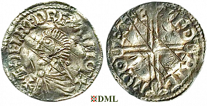 Денарий, Англия, Æthelred II (978-1016), м.д. Exeter, монетарий Edric, North 774