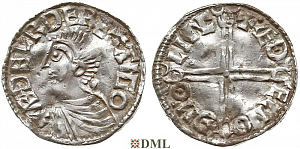 Денарий, Англия, Æthelred II (978-1016), м.д. Lincoln, монетарий Aethelnoth, North 774