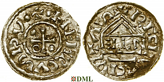 Денарий, Германия, Бавария, Heinrich II (985–995), м.д. Regensburg, монетарий ELLN, Hahn 1976, 22c2