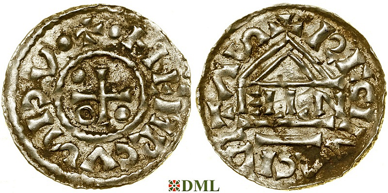 Денарий, Германия, Бавария, Heinrich II (985–995), м.д. Regensburg, монетарий ELLN, Hahn 1976, 22c2
