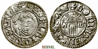 Денарий, Англия, Æthelred II (978-1016), м.д. Stamford, монетарий Godwine, North 766