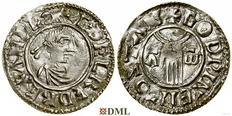 Денарий, Англия, Æthelred II (978-1016), м.д. Stamford, монетарий Godwine, North 766