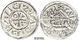 Денарий, Германия, Бавария, Heinrich II (1002-1024), м.д. Nabburg, монетарий CHA, Hahn 1976, 76a1