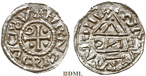 Денарий, Германия, Бавария, Heinrich IV (995-1002), м.д. Regensburg, монетарий EИC, Hahn 1976, 25c7.2