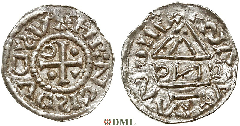 Денарий, Германия, Бавария, Heinrich IV (995-1002), м.д. Regensburg, монетарий EИC, Hahn 1976, 25c7.2