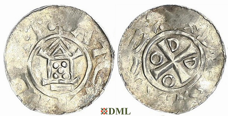 Денарий, Германия, Саксония, Otto III (983-1002), м.д. Goslar, type OAP