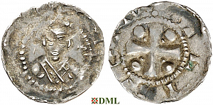 Денарий, Германия, Франкония, Willigis (975-1011), м.д. Mainz, Dbg. 802