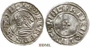 Денарий, Англия, Æthelred II (978-1016), м.д. Lincoln, монетарий Ræinald, North 777