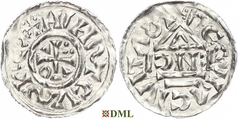 Денарий, Германия, Бавария, Heinrich II (1002-1024), м.д. Regensburg, монетарий ENCI, Hahn 1976, 27d2