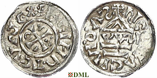 Денарий, Германия, Бавария, Heinrich II (1002-1024), м.д. Regensburg, монетарий OWИ, Hahn 1976, 27j1