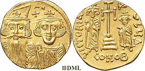 Солид, Византия, Constans II с Constantine IV, Heraclius, Tiberius (641-668), м.д. Constantinople