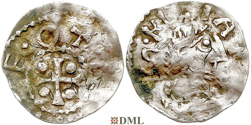 Денарий, Германия, Франкония, Otto III (983-1002), м.д. Wurzburg, Dbg. 856