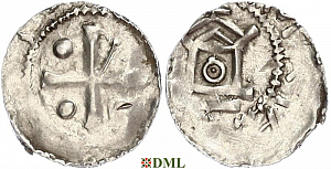 Денарий, Германия, Франкония, Otto III (983-1002), м.д. Worms, Dbg. 844